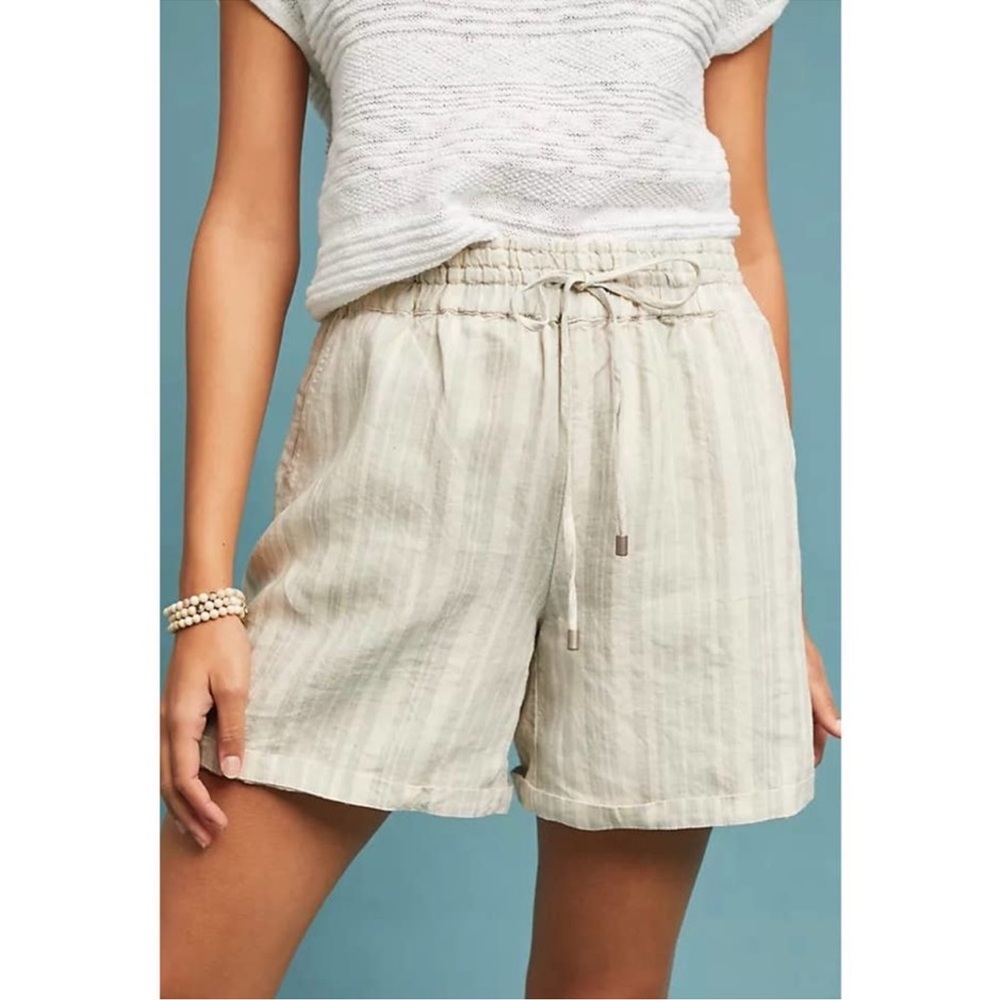 ANTHROPOLOGIE Beachy Linen Short Striped Pull on Drawstring - Picture 4 of 12